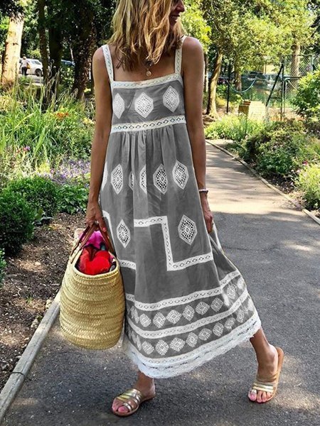 Women Fashion Bohemian Loose Casual Sleeveless Maxi Dress