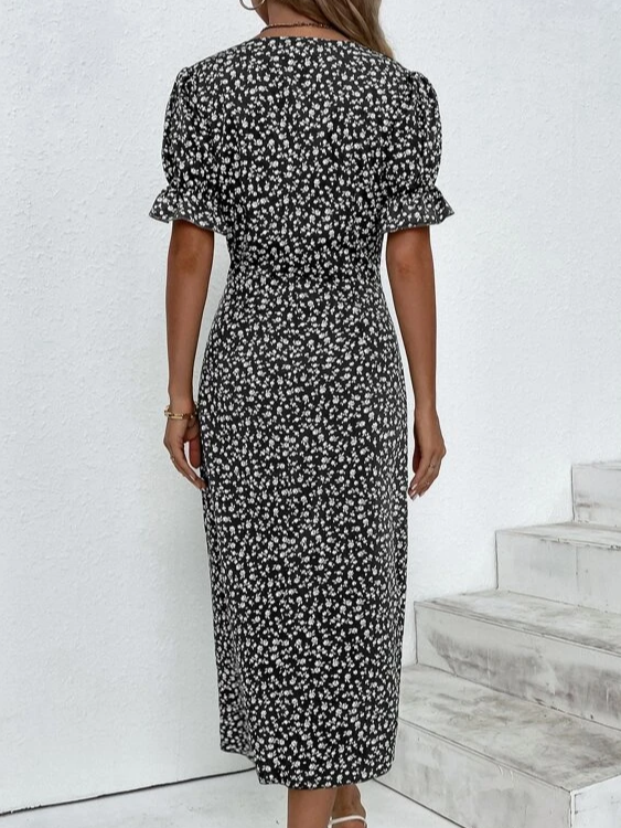 Ditsy Floral Ditsy Flounce Sleeve Wrap Hem Dress