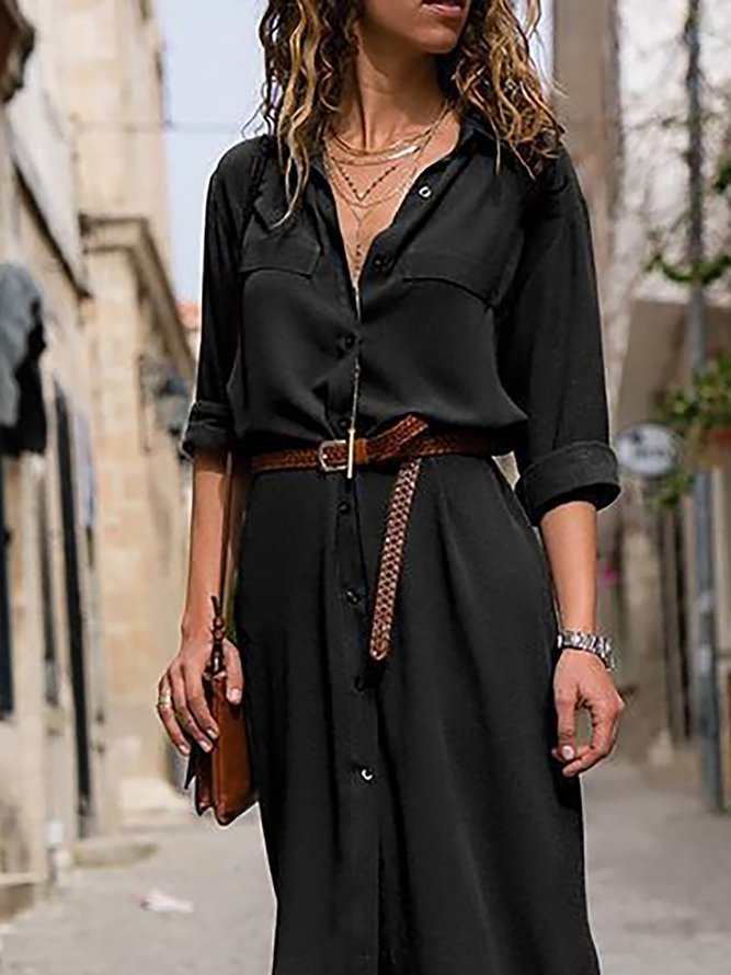 Shawl Collar Shift Women 3/4 Sleeve Paneled Spring Dress