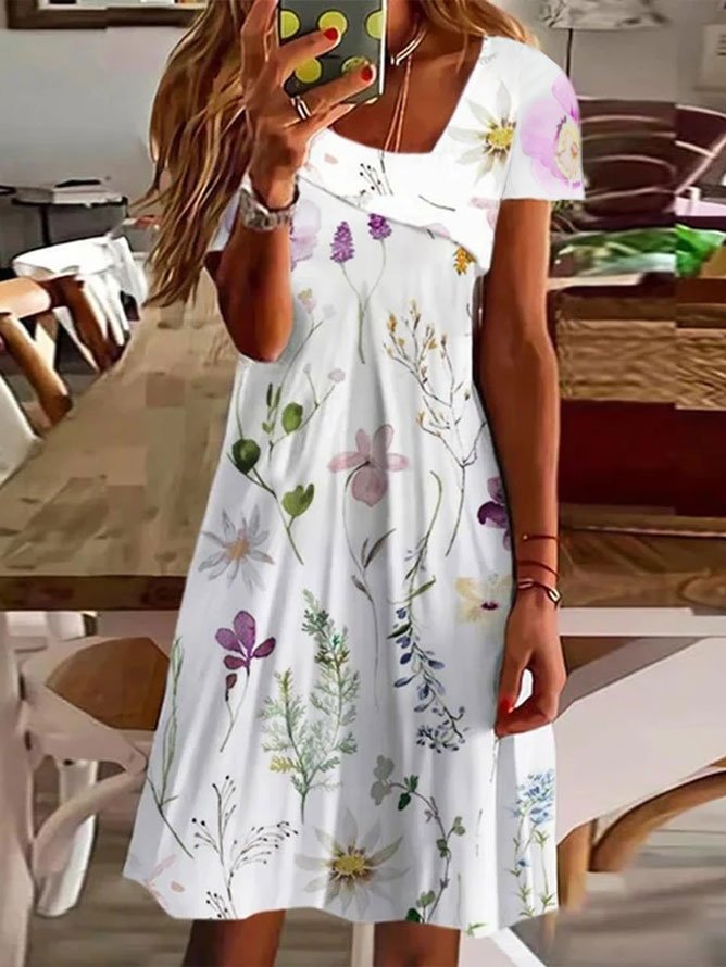 Floral Casual Asymmetrical Loose Dress