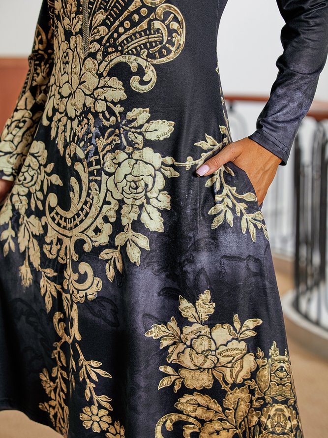 Crew Neck Ethnic Dress