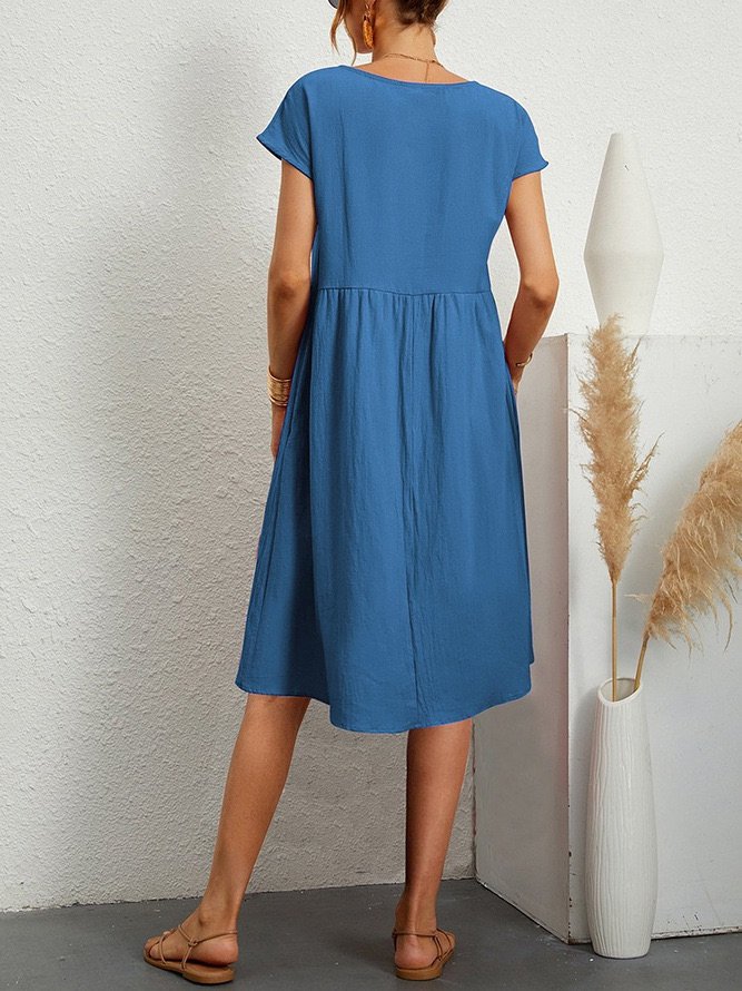 Round Neck Plain Short Sleeve Casual Midi Dress