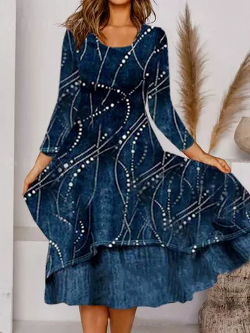 U Neck Geometric Casual Midi Prom Dress