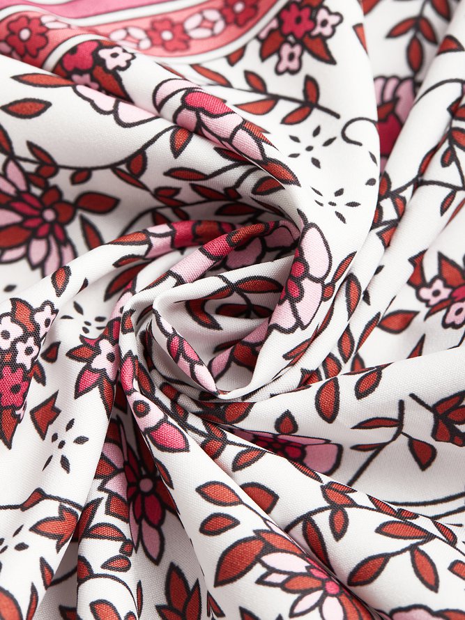 V Neck Women Summer Weaving Dress Shift Floral-Print Floral Weaving Dress