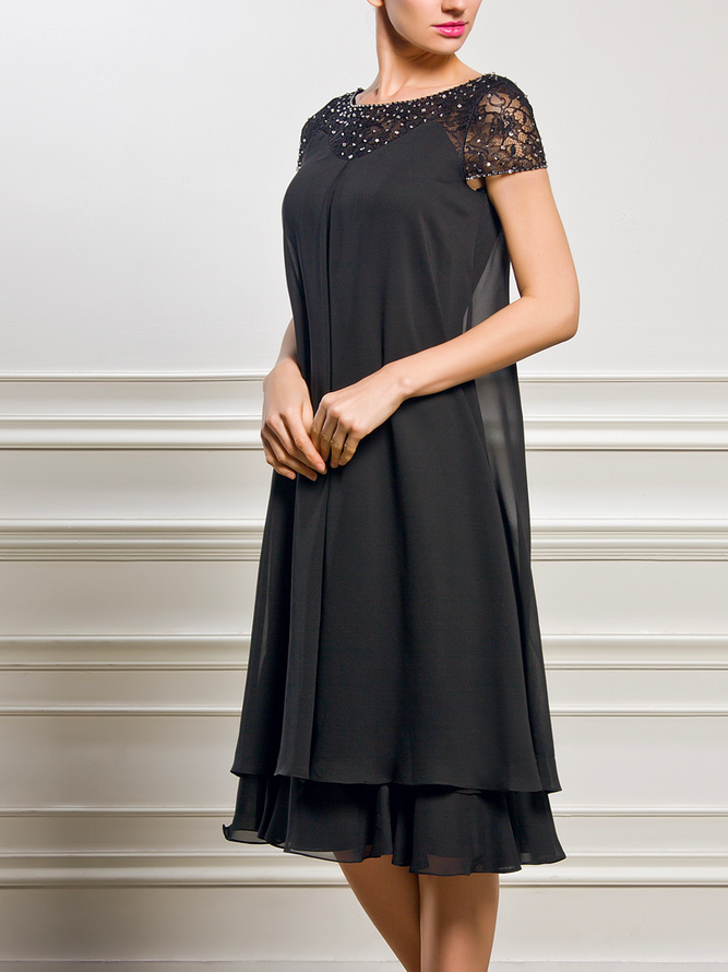 Crew Neck Loose Chiffon Urban Lace Dress