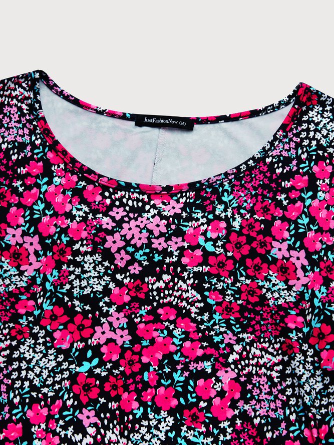 Regular Fit Crew Neck Floral Knee Prom Dress