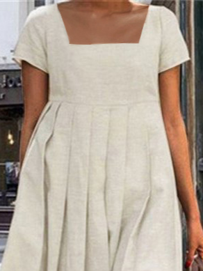 Loose Cotton And Linen Casual Plain Dress