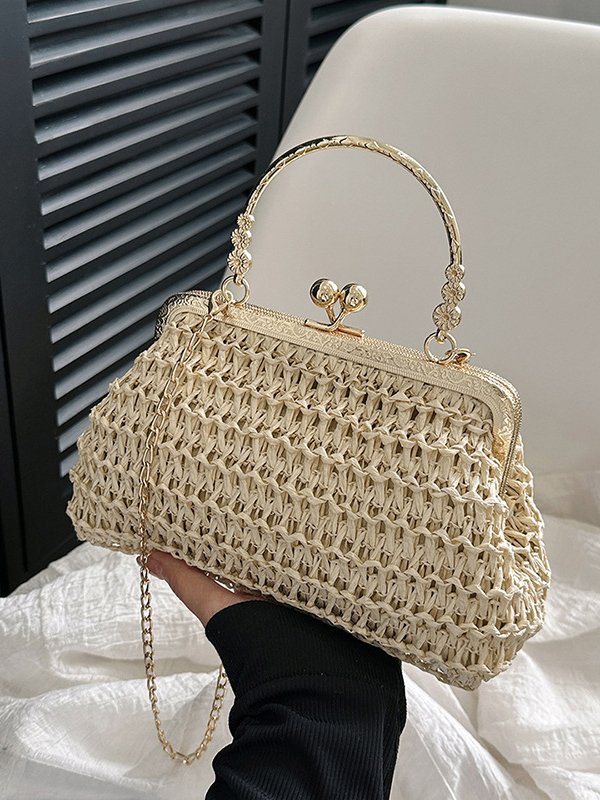 Casual Metal Straw Stitching Clutch Elegant Vacation Women's Messenger Bag