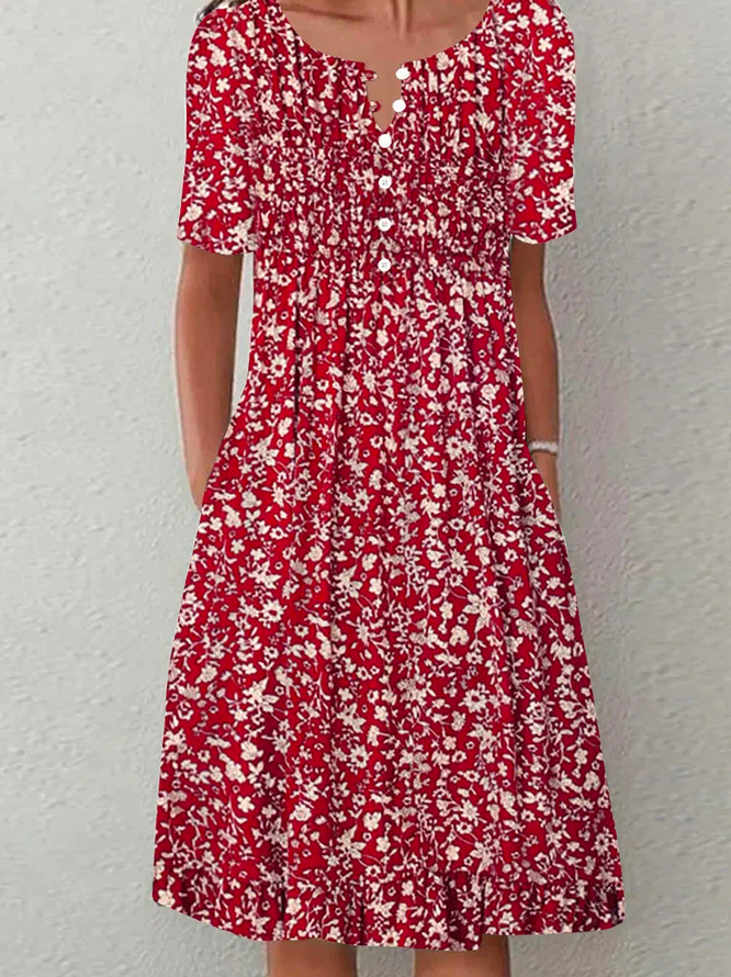 Vacation V Neck Loose Floral Dress