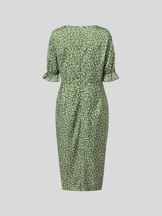 Ditsy Floral Ditsy Flounce Sleeve Wrap Hem Dress