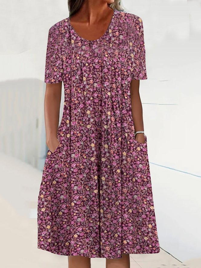 Casual Knitted Ditsy Floral Dress