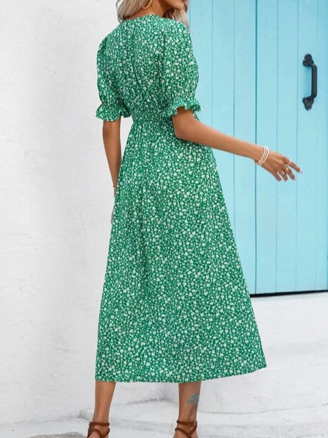 Vacation Loose V Neck Floral Dress