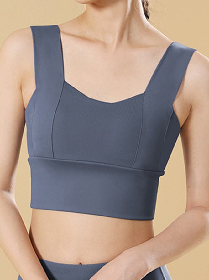 Wide Shoulder Straps Push Up Neck Long Hem Sports Bra