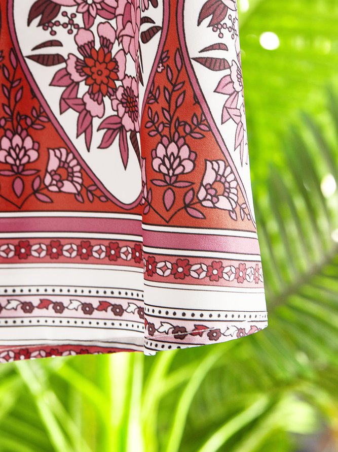 V Neck Women Summer Weaving Dress Shift Floral-Print Floral Weaving Dress