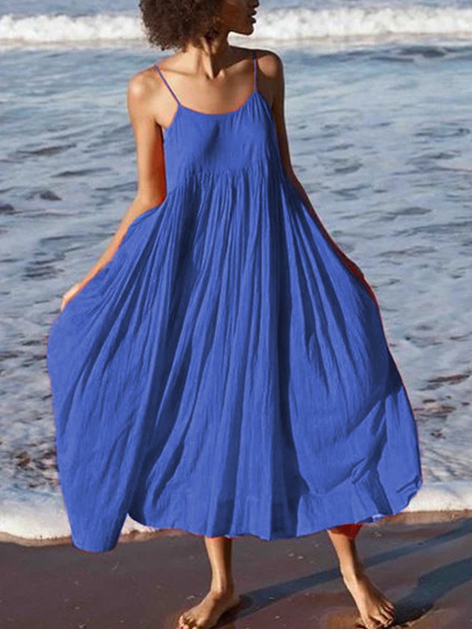 Women Summer Swing Spaghetti Cotton Holiday Boho Maxi Weaving Dress
