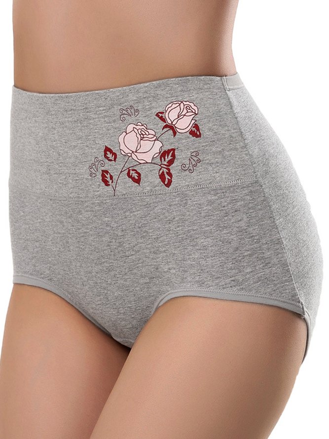 Floral Cotton High Waist Briefs