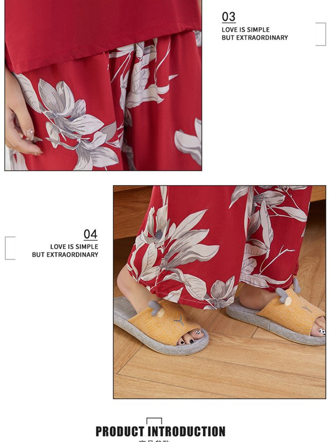 Breathable Comfortable Floral Casual Loose Pajama Set