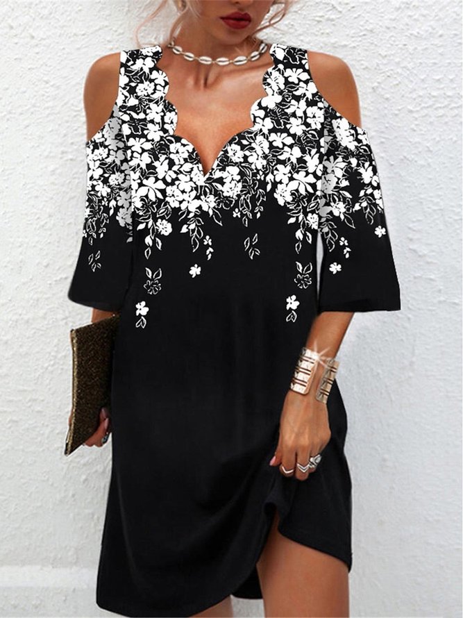 Cold Shoulder Floral Loose Elegant Dress