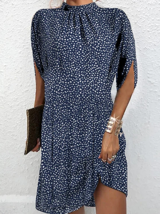 Stand Collar Casual Cotton-Blend Dress