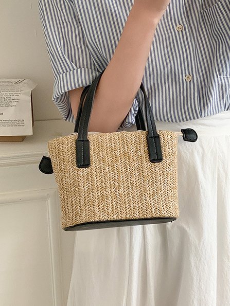 Casual Straw Drawstring Handbag Messenger Bag Vacation Beach Women