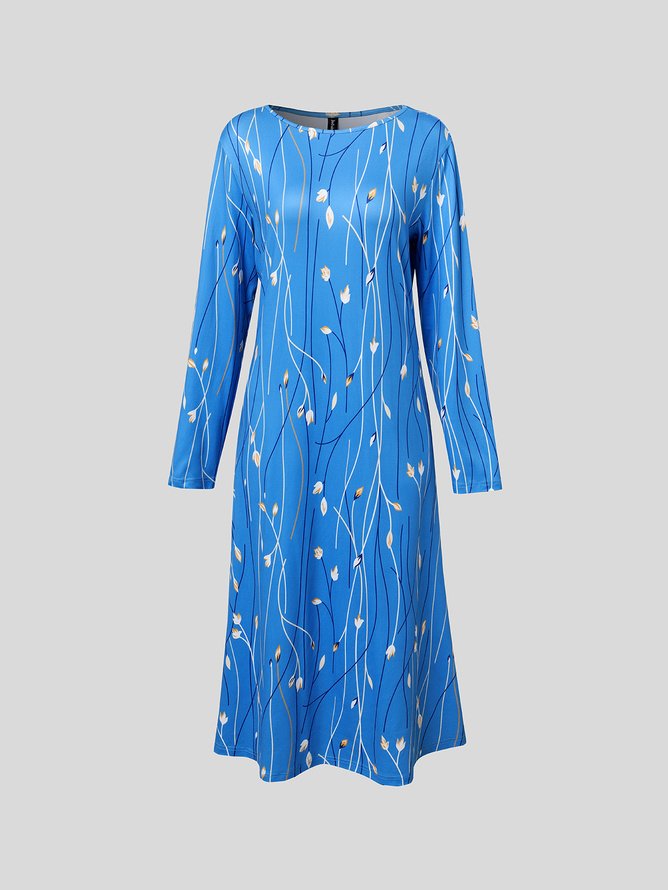 Women's A Line Dress Midi Dress Blue Half Sleeve Floral Ruched Print Spring Summer Crew Neck Casual Modern