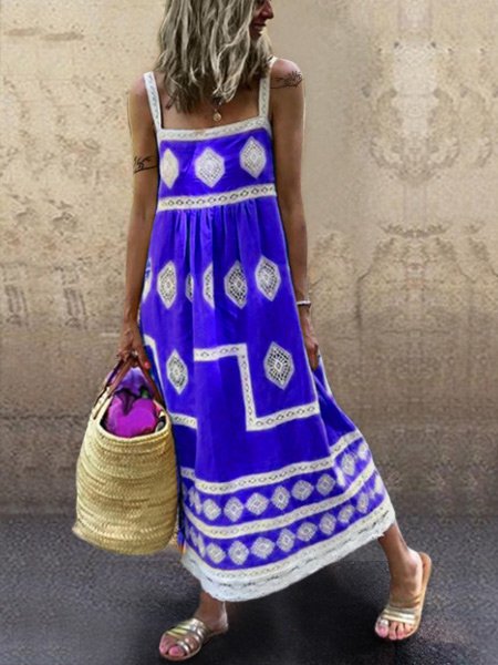 Women Fashion Bohemian Loose Casual Sleeveless Maxi Dress