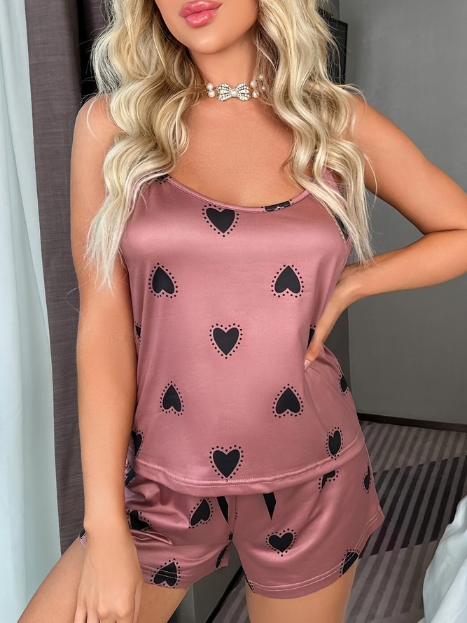 Casual Heart Printing Pajama Set