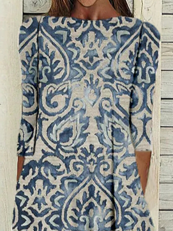 Loose Crew Neck Floral Dress