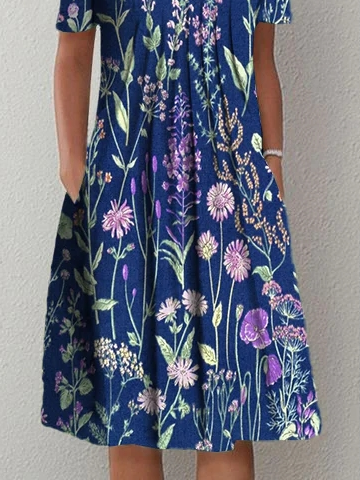 Crew Neck Casual Floral Loose Dress