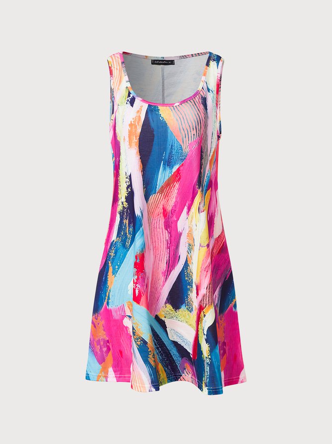 Tropical Print Colorblock Tie-dye Vacation Casual Mini Hawaiian Dress