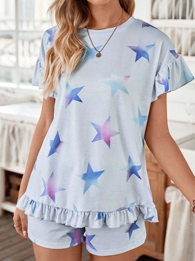 Blue Star Ruffled Loose Pajama Set