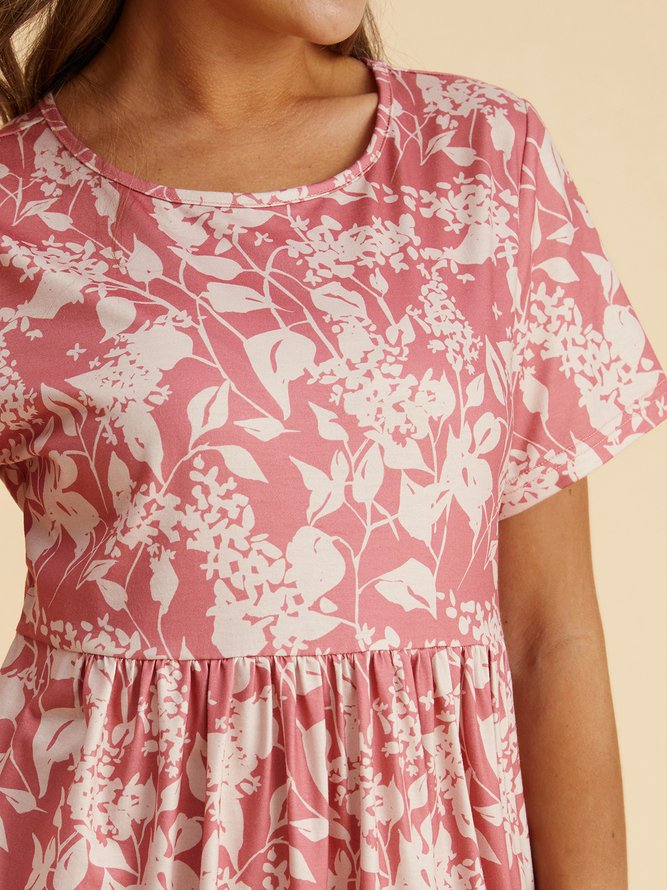 Floral Cotton-Blend Casual Loose Dress