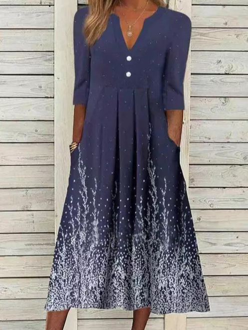 V Neck Ombre Casual Midi Dress