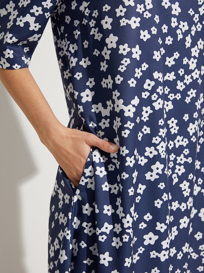 Ditsy Floral Round Neck Casual Midi Dress