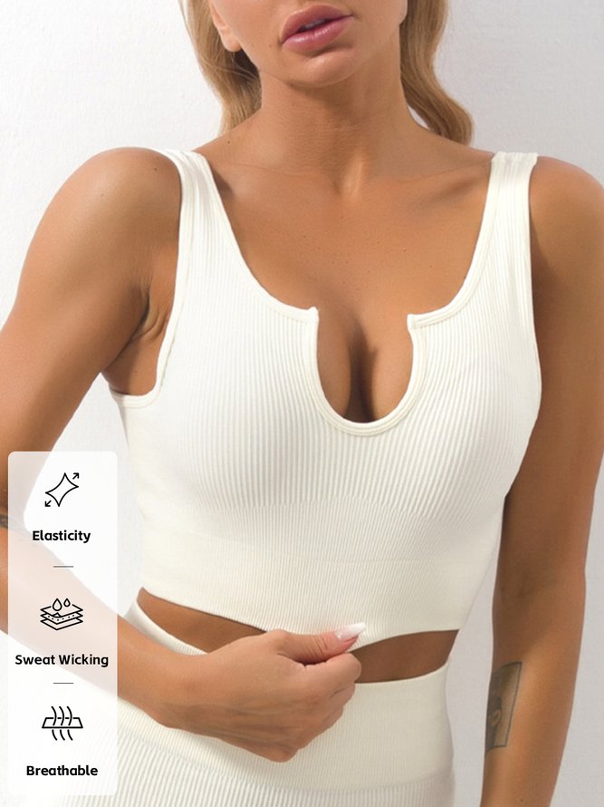 Simple Plain Notched Sports Bra