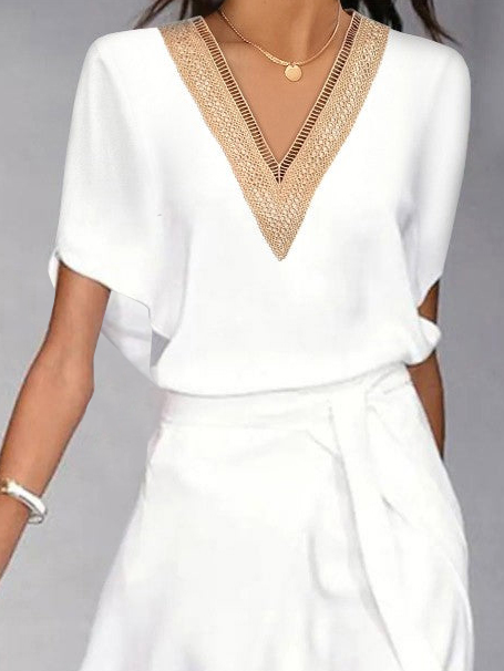 V Neck Street Regular Fit Color Block Dress