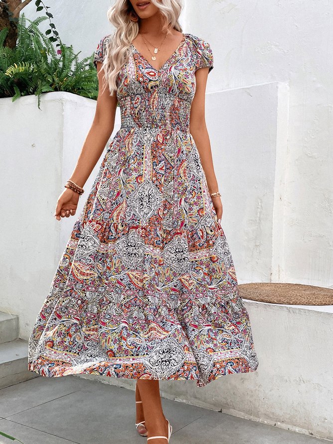 Paisley Ethnic V Neck Scramble Dress