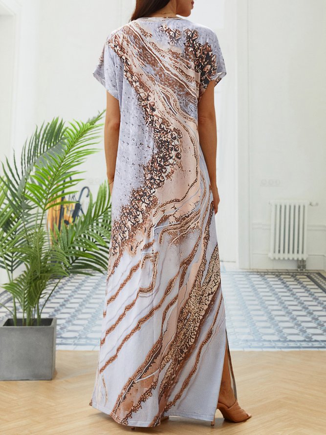 Vacation Ombre Regular Fit V Neck Short sleeve Knit Dress