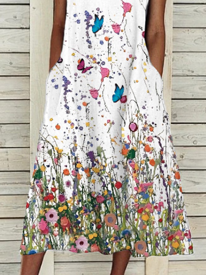 Crew Neck Floral Lace Casual Midi Dresses