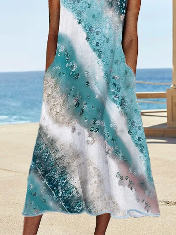 Crew Neck Linen Loose Vacation Dress