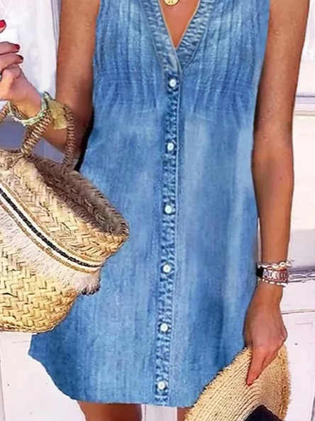 Casual Denim Plain Loose Denim Dress