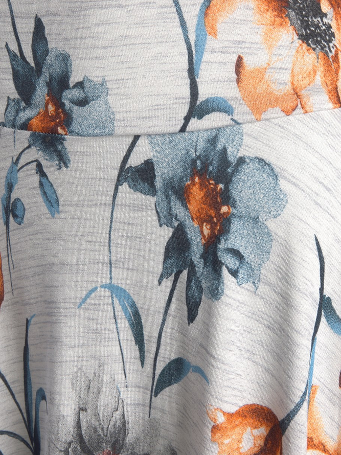 Regular Fit Vacation Floral Crew Neck Dress