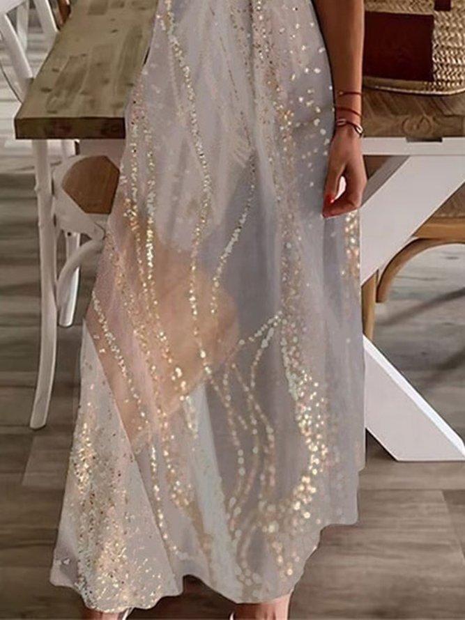 Abstract Casual Lace V Neck Maxi Dress