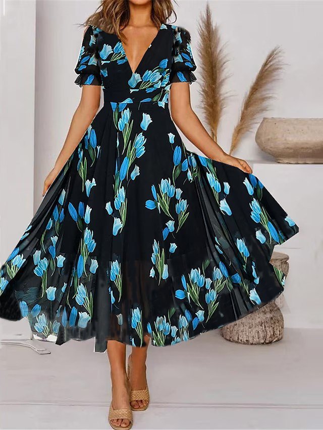 Elegant Floral Chiffon Loose Dress