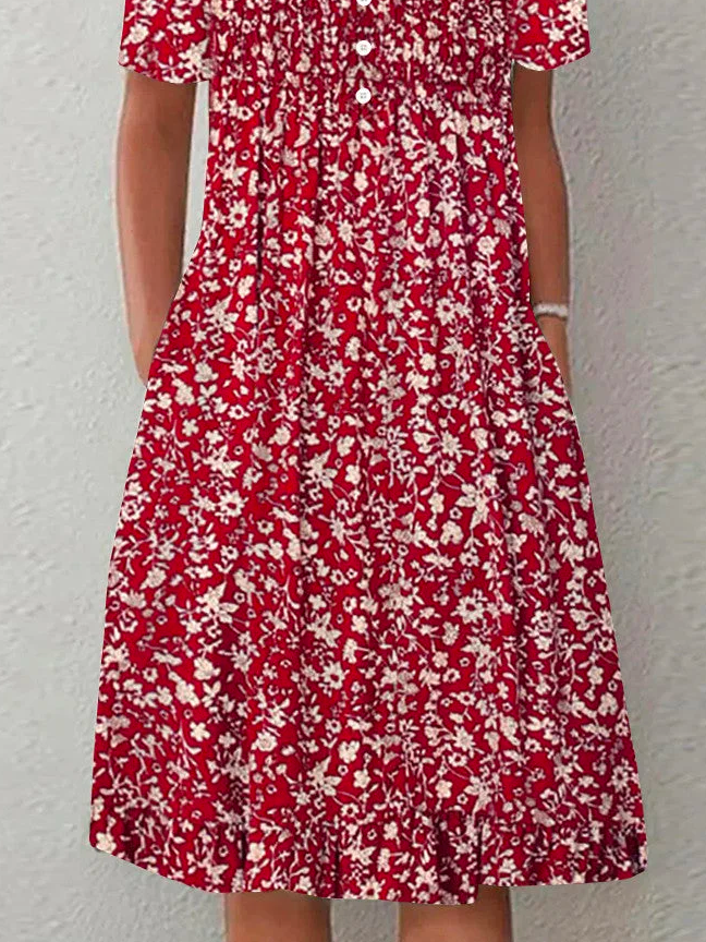 Vacation V Neck Loose Floral Dress