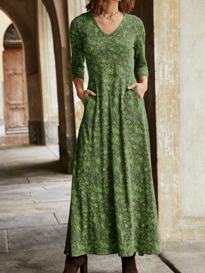 Red Casual Floral Cotton Dress