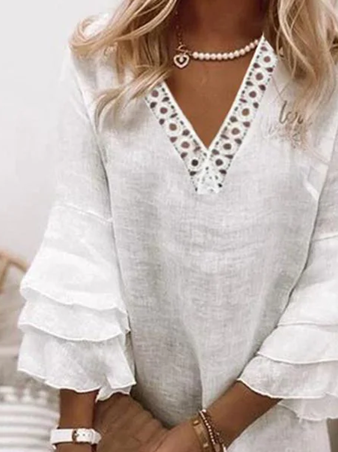 Plain Ruffle Lace V-Neck Resort Dress