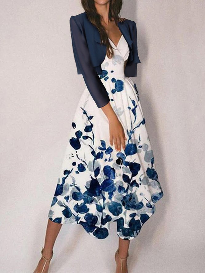 Floral Elegant Crew Neck Loose Two-Piece Set