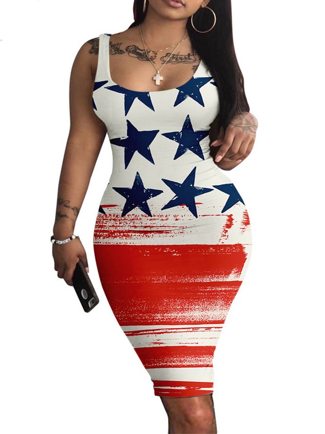 Sleeveless U-Neck Casual Dresses