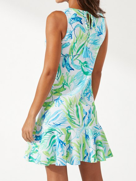 Floral Print High Neck Flounce Summer Hawaiian Dress